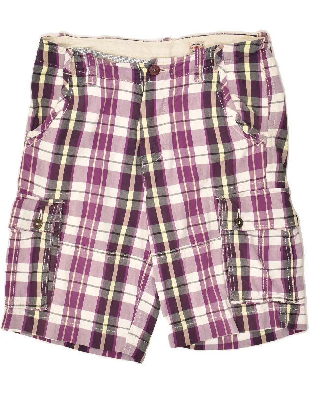 JACK & JONES Mens Cargo Shorts W34 Large Purple Check Cotton