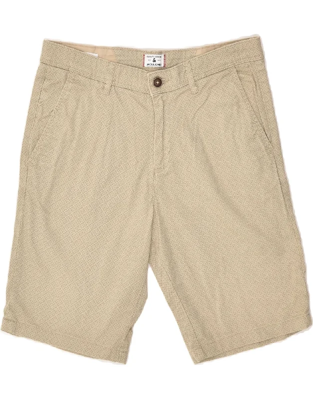 JACK & JONES Mens Casual Shorts Medium W30 Beige Geometric Cotton