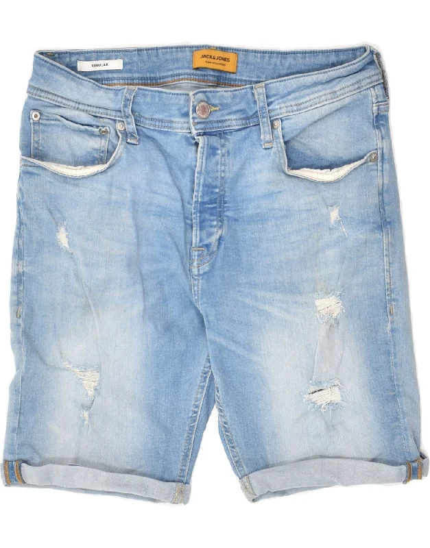 JACK & JONES Mens Distressed Denim Shorts Medium W30 Blue Cotton