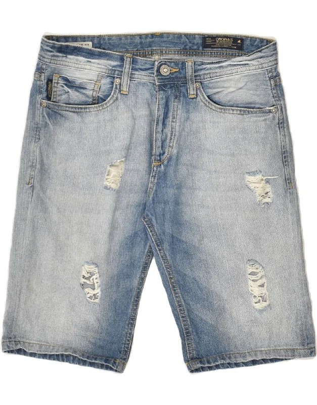 JACK & JONES Mens Distressed Regular Fit Denim Shorts Small W30 Blue