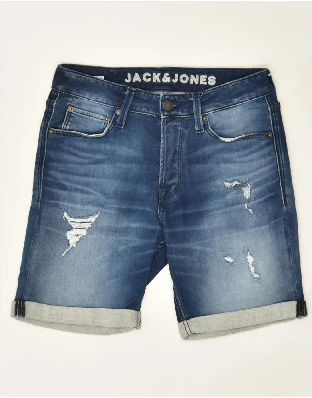 JACK & JONES Mens Regular Distressed Denim Shorts XS W27  Blue Cotton