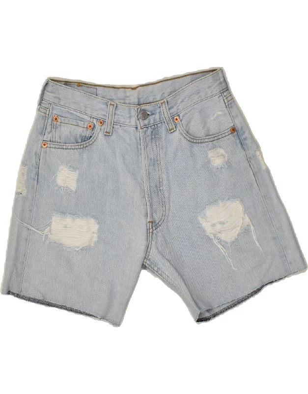 LEVI'S Mens 501 Distressed Denim Shorts W29 Small Blue Cotton