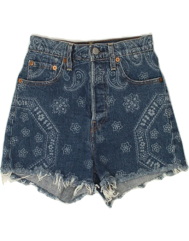 LEVI'S Mens Ribcage Denim Shorts W24 XS Blue Paisley Cotton