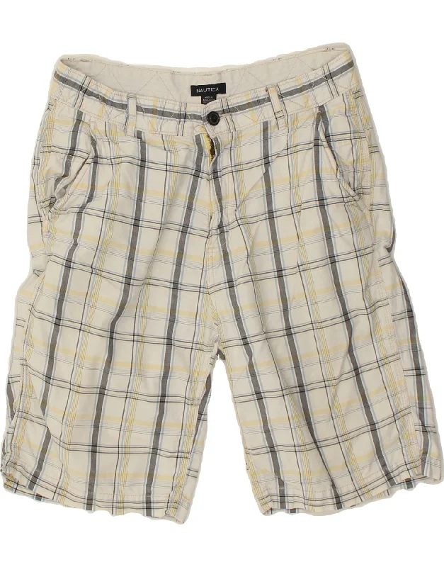 NAUTICA Mens Chino Shorts W34 Large  White Check Cotton