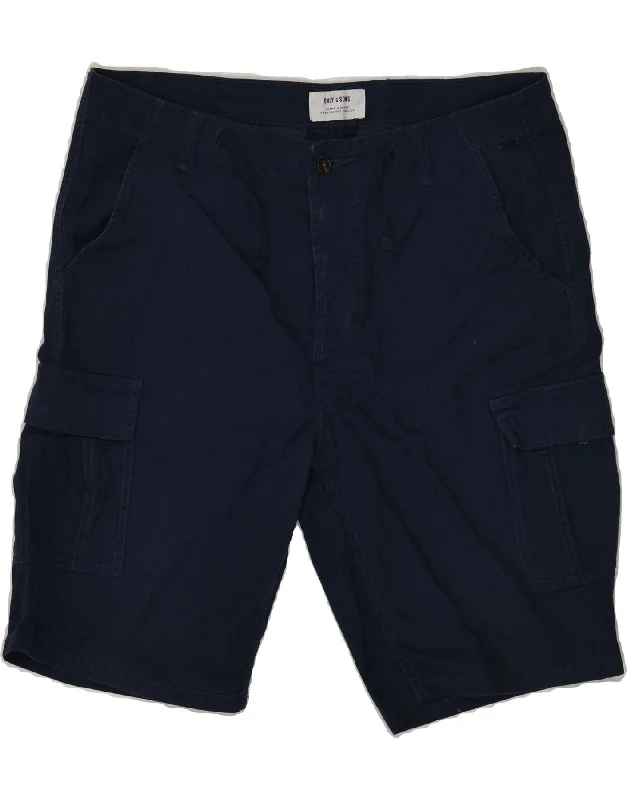 ONLY & SONS Mens Cargo Shorts W30 Medium  Navy Blue Cotton