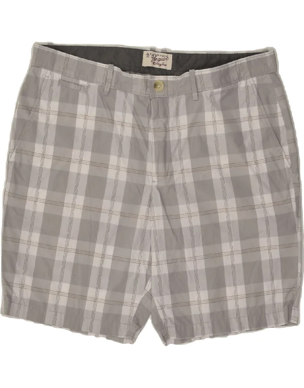 PENGUIN Mens Chino Shorts EU 54 2XL W42  Grey Check Cotton