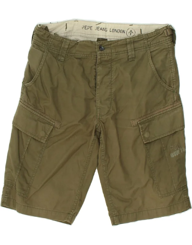 PEPE JEANS Mens Cargo Shorts W32 Medium Green Cotton