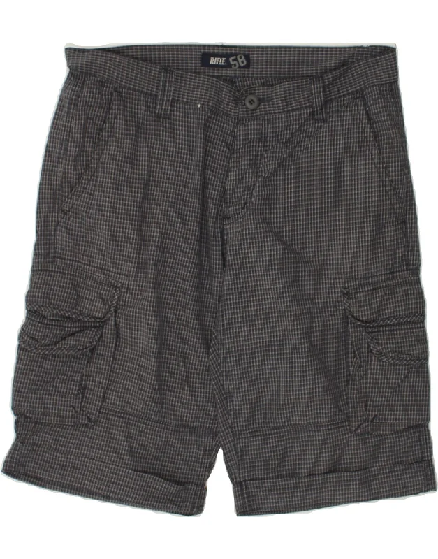 RIFLE Mens Cargo Shorts W32 Medium Navy Blue Check Cotton