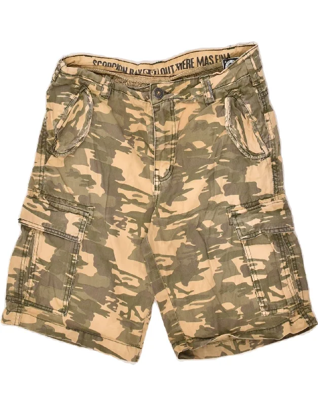 SCORPION BAY Mens Cargo Shorts W30 Medium Khaki Camouflage Cotton