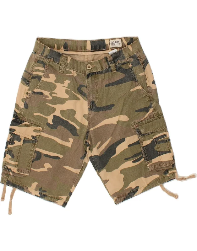 SCOUT Mens Cargo Shorts Small W28 Khaki Camouflage Cotton