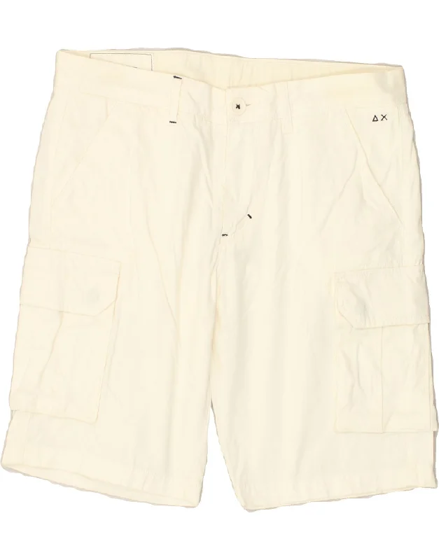 SUN68 Mens Cargo Shorts W34 Large Off White Cotton