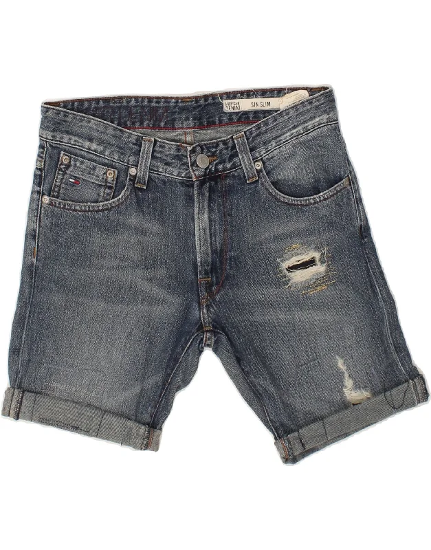 TOMMY HILFIGER Mens Sin Slim Distressed Denim Shorts W29 Small Navy Blue