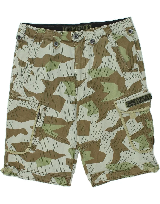 VINTAGE Mens Cargo Shorts 2XL W42 Green Camouflage Cotton