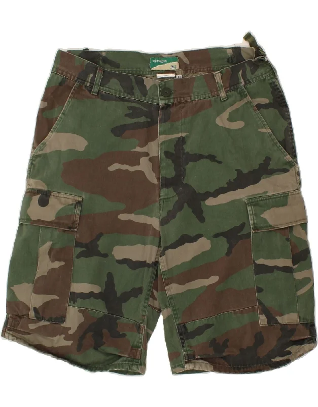 VINTAGE Mens Cargo Shorts IT 48 Medium W30 Green Camouflage