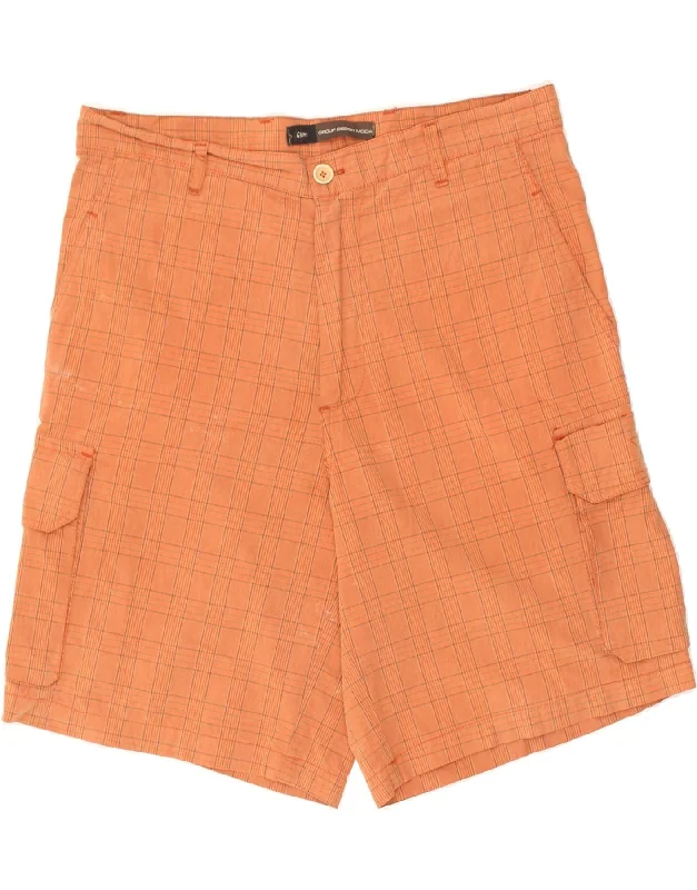 VINTAGE Mens Cargo Shorts IT 48 Medium W36 Orange Check Nylon