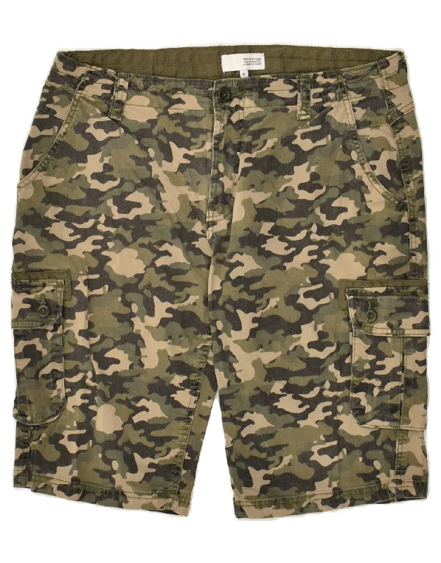 VINTAGE Mens Cargo Shorts Medium W30 Green Camouflage Cotton