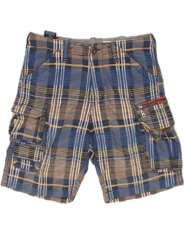 VINTAGE Mens Cargo Shorts W30 Medium  Blue Check Cotton