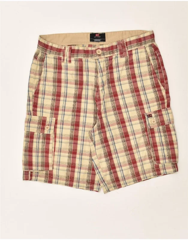 VINTAGE Mens Cargo Shorts W34 Large  Beige Check Cotton