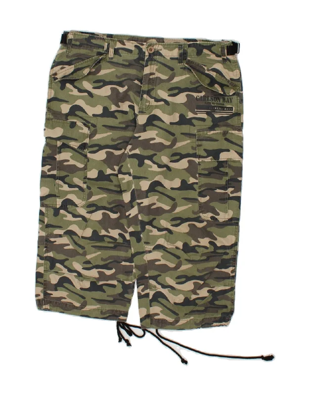 VINTAGE Mens Cargo Shorts W36 Large Green Camouflage Cotton