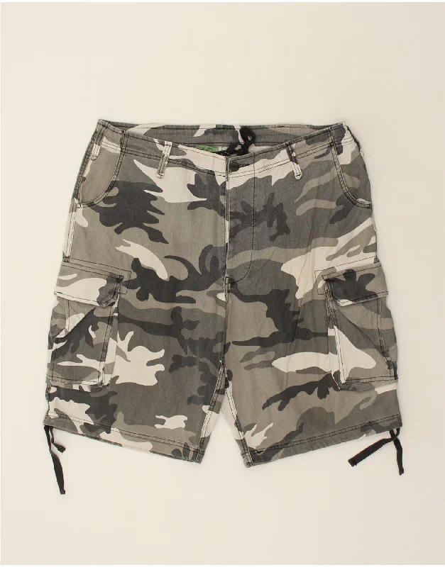 VINTAGE Mens Cargo Shorts W39 XL  Grey Camouflage Cotton