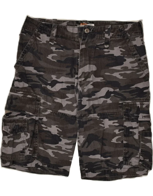 VINTAGE Mens Cargo Shorts XS W32 Grey Camouflage Cotton