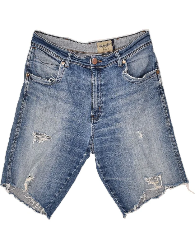 WRANGLER Mens Texas Distressed Denim Shorts W34 Large   Blue Cotton